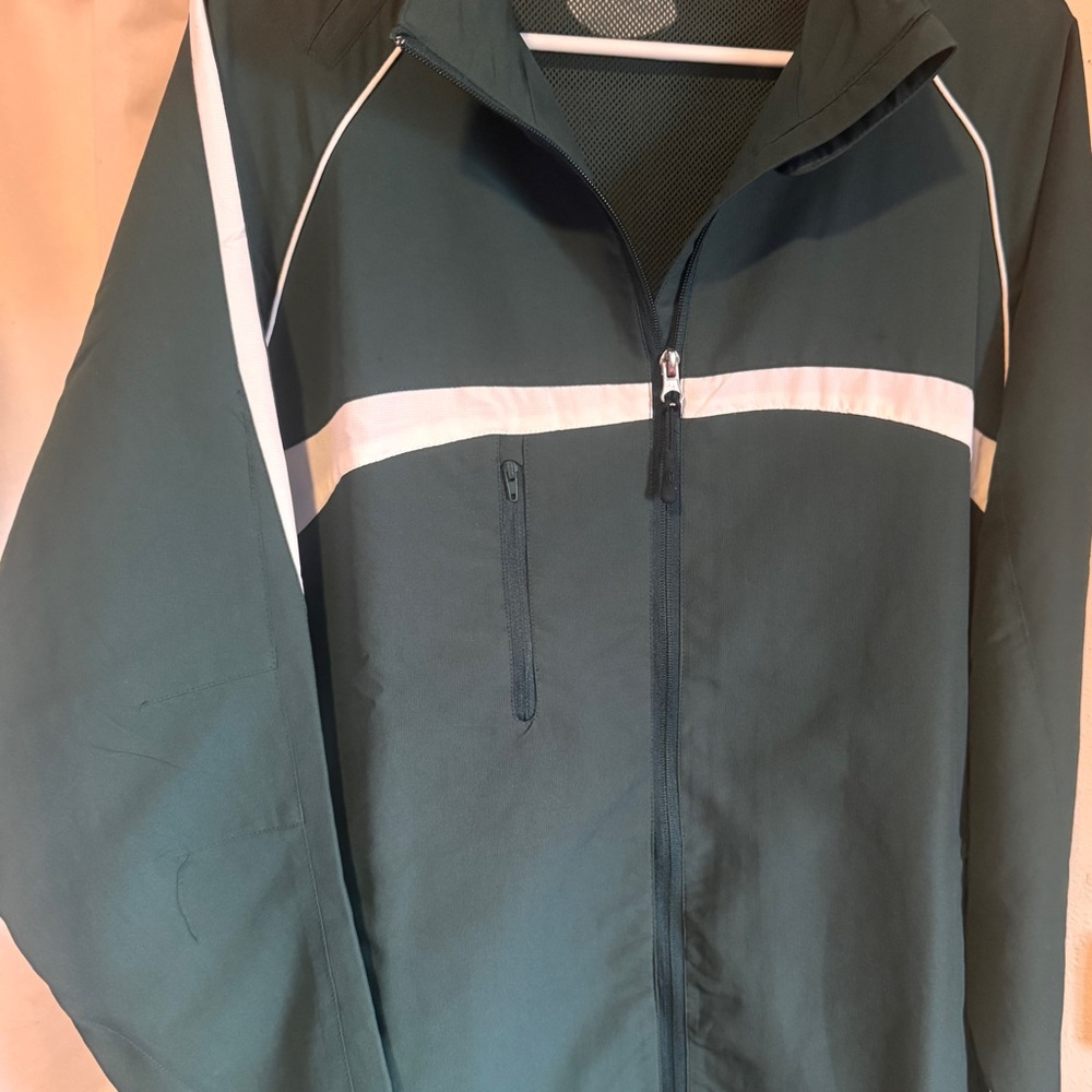 Men's Performance Jacket in Forest Green with White Stripes